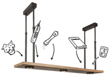 Drawn items illustrating what items can be put on the Tray lamp - in favor of an ad for Tierlantijn Lighting