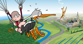 Geboortekaartje stripverhaal stijl - vliegtuigcrash